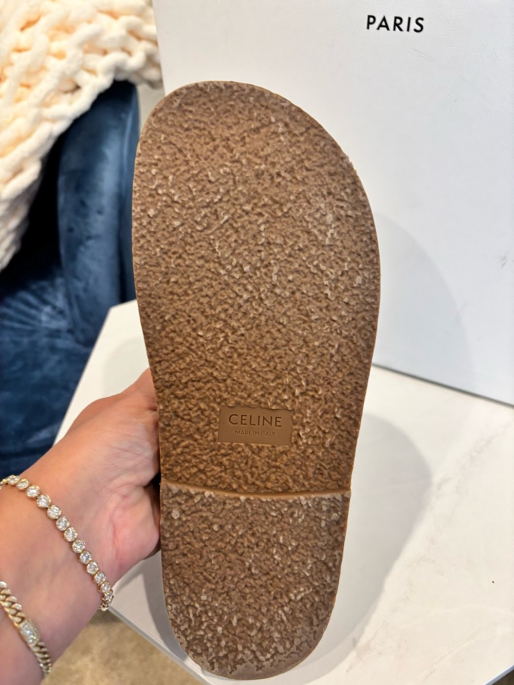 Celine Triomphe Mule 30 Metallic Gold Leather Triple-Strap Slides - Picture 12 of 14